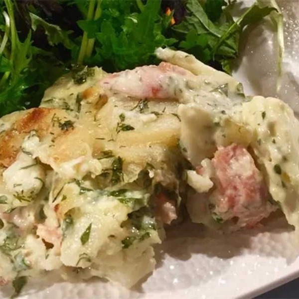 Hot Smoked Salmon & Potato Gratin